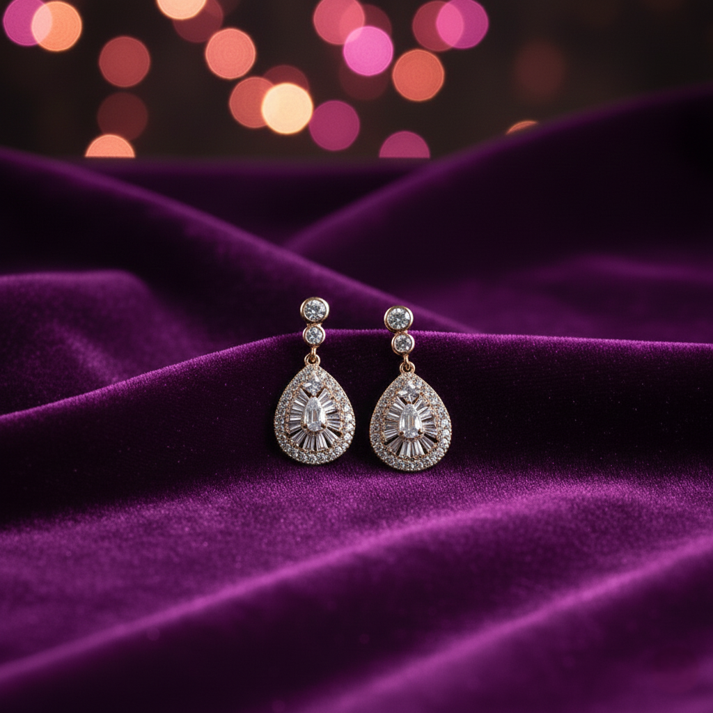 Zircon Teardrop Earrings - Rose Gold